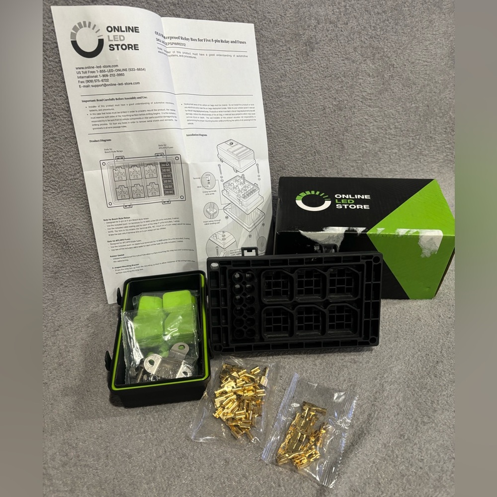 Waterproof relay box for five pin relay and fuses